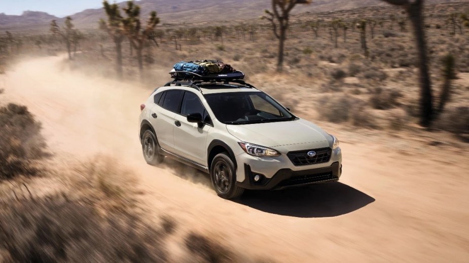 Front angle view of tan 2022 Subaru Crosstrek