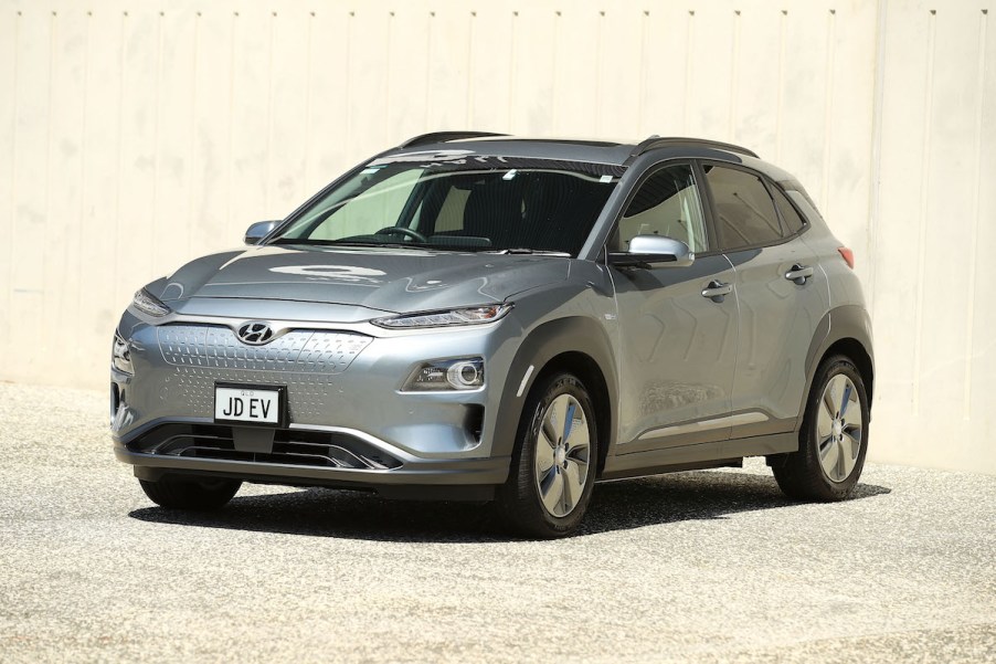 A grey Hyundai Kona Electric.