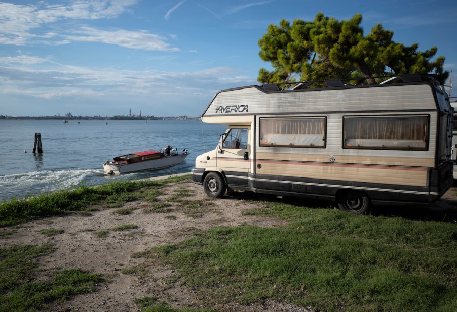 A parked RV, potentially abiding by the 3/3/3 RV road trip rule