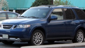 A Saab 9-7X shows off its unique styling as an SUV, underneath it's really just a TrailBlazer.