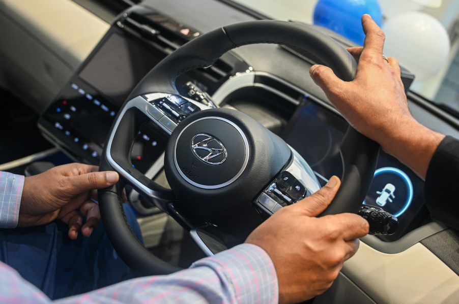 A steering wheel that utilizes power steering.