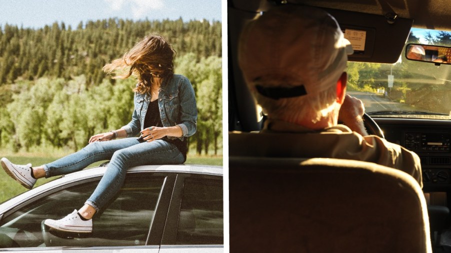 Teenager on a car and a senior driving, highlighting whether teens or seniors cause more car accidents