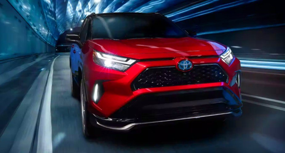 A red 2022 Toyota RAV4 Prime makes 302 horsepower for slightly less than $40,000. 