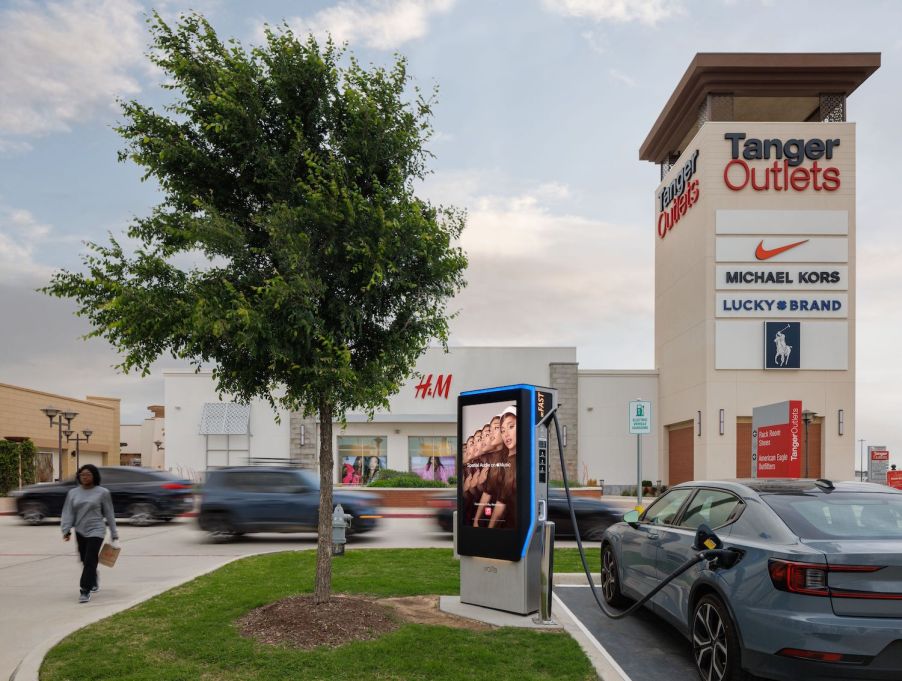 A Volta EV charging app station at the Tanger Outlets