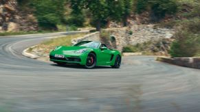 A python green Porsche 718 Boxster GTS is the basis for Santa's sleigh alternative.