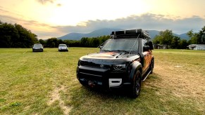 Team Two's Land Rover Defender sitting at the campsite.