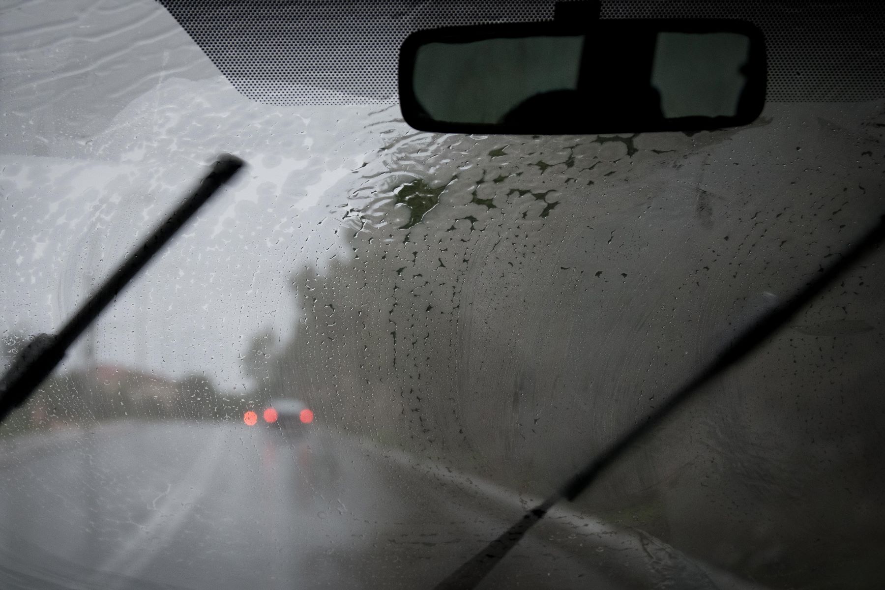 Inside of a hazy windshield