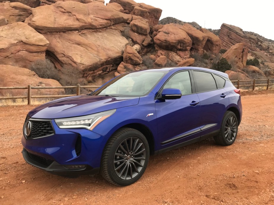 The 2022 Acura RDX A-Spec next to rocks