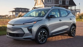 A gray 2023 Chevrolet Bolt EUV electric subcompact SUV is parked.