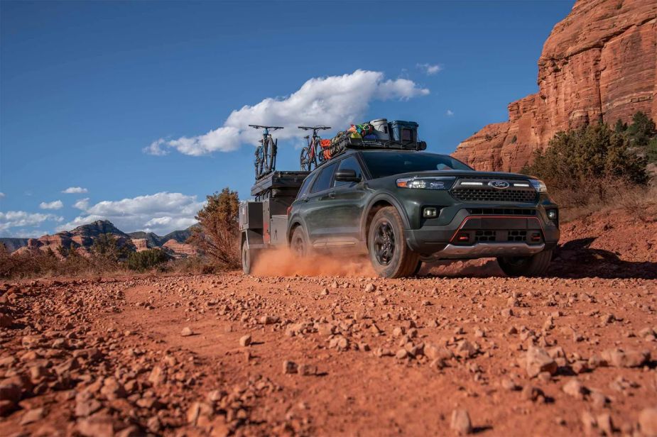 2023 Ford Explorer Timberline driving off-road in the desert. 