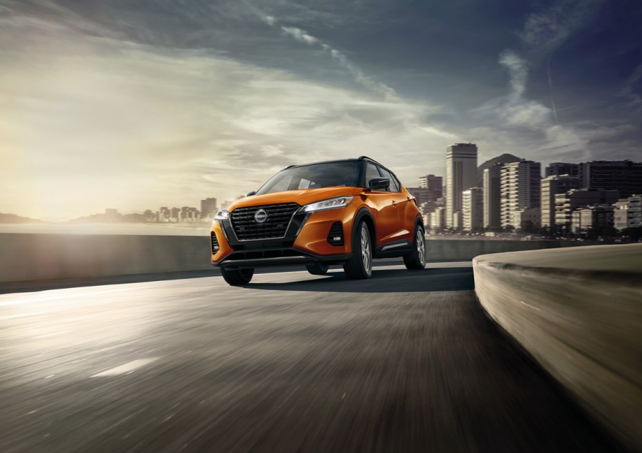 2023 Nissan Kicks in orange on a street