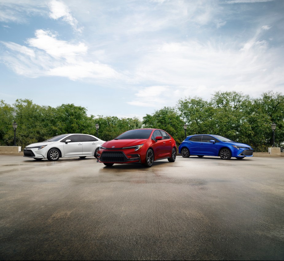 A lineup of 2023 Toyota Corolla models