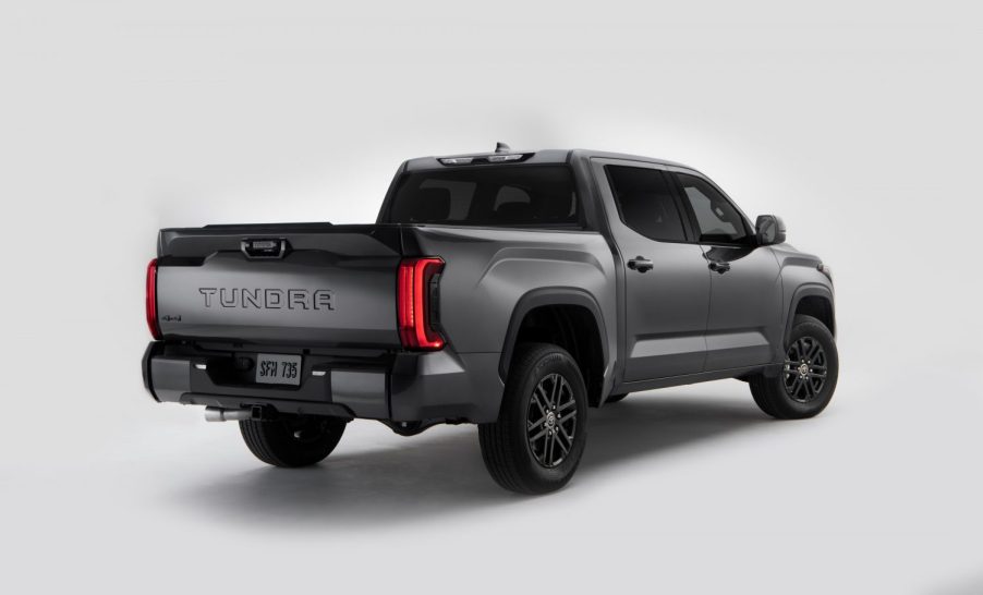 Promo photo of the 2023 Toyota Tundra SR5 pickup truck outfitted with the blacked-out SX trim package.