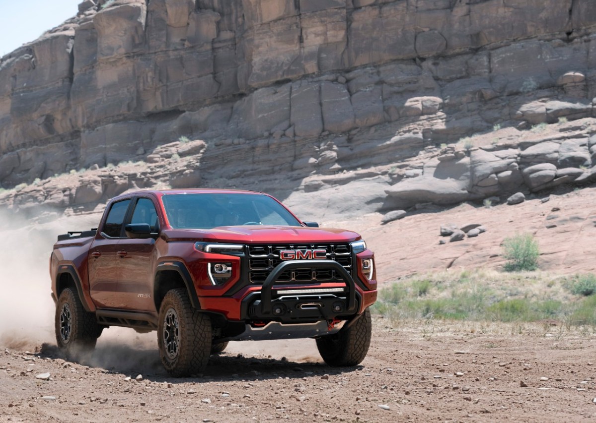 A red 2023 GMC Canyon in AT4X Trim