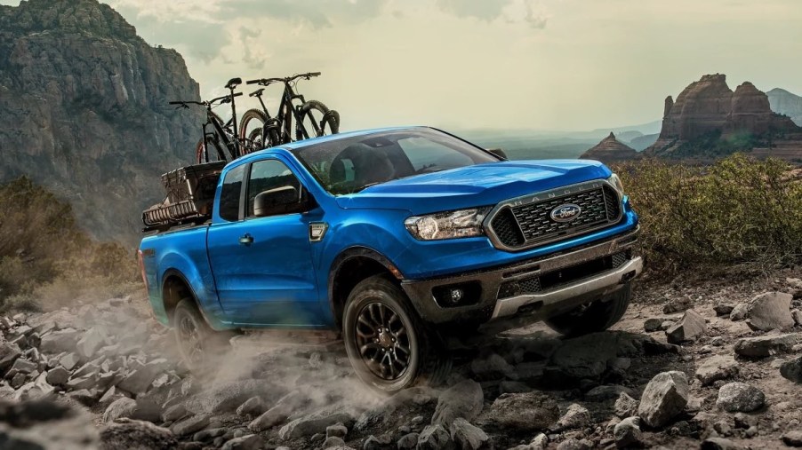 Blue 2023 Ford Ranger on Rocks