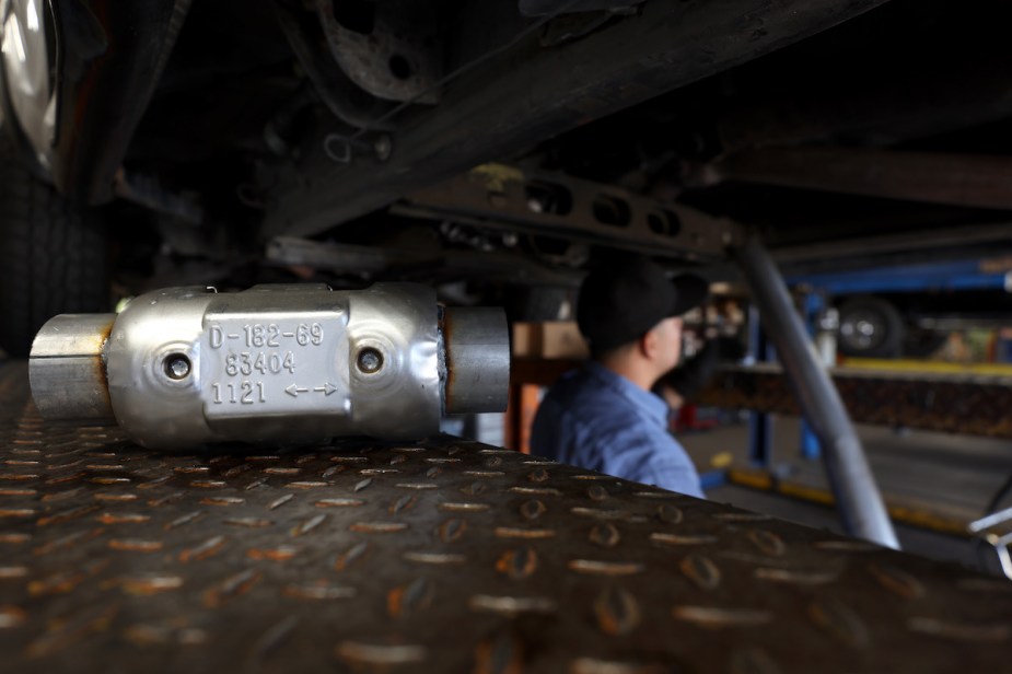 A catalytic converter, one of the parts you won't find on an EV. 