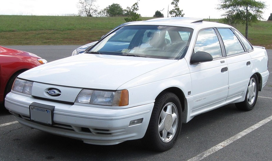 A white Ford Taurus SHO