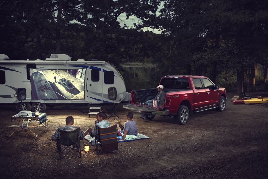 A 2023 Ford F-150 Hybrid shows off Pro Power OnBoard, as a hybrid truck.