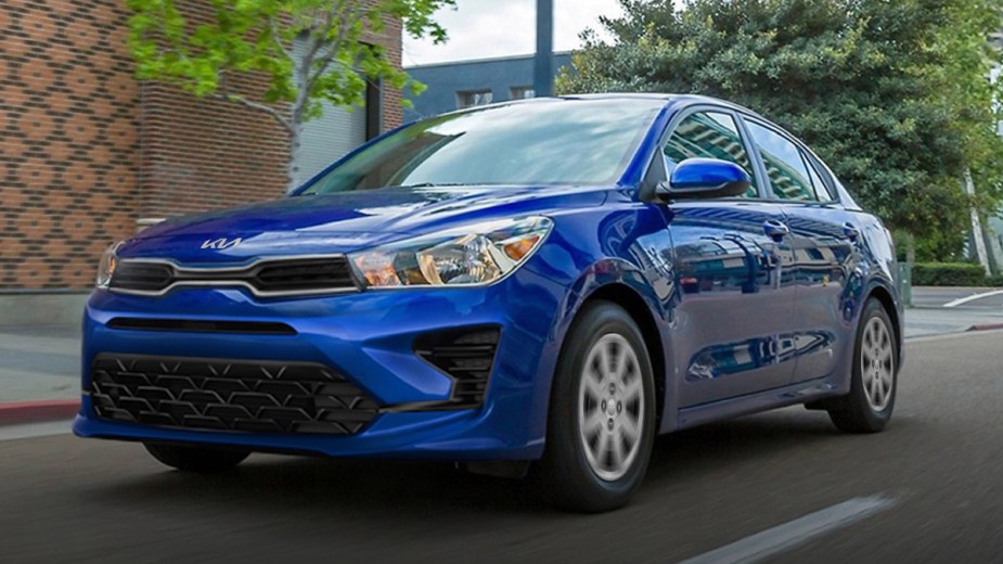 Front angle view of Sporty Blue 2023 Kia Rio