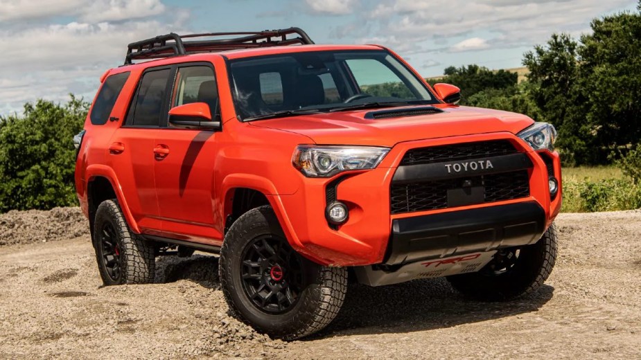 Front angle view of orange 2023 Toyota 4Runner midsize SUV