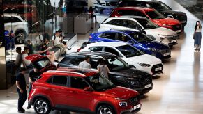 A Hyundai Motor Co. showroom full of customers in Goyang, South Korea