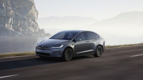 Tesla Model X Plaid luxury EV in mist