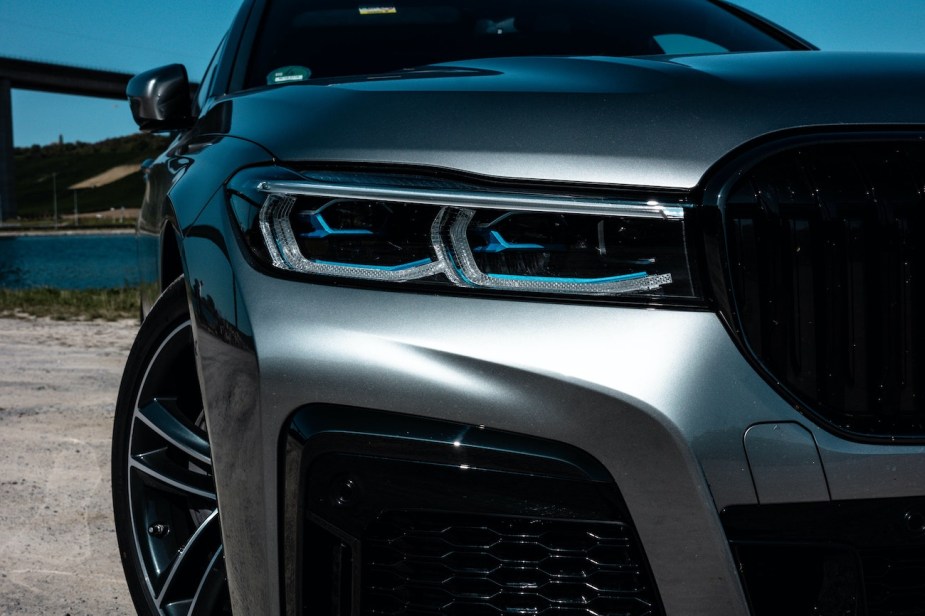 A close-up shot of a BMW grille.