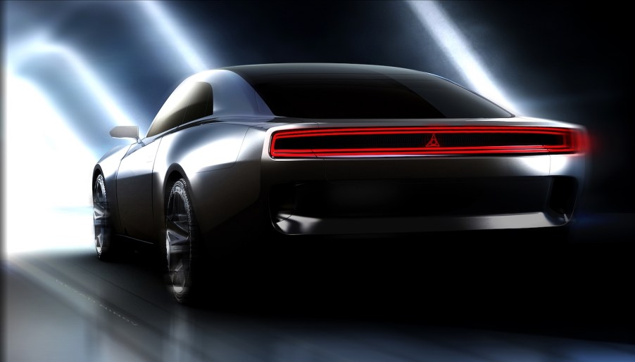 This is concept art of Dodge's electric hellcat: the Charger Daytona EV