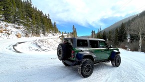 2022 Ford Bronco Raptor rear view in the snow