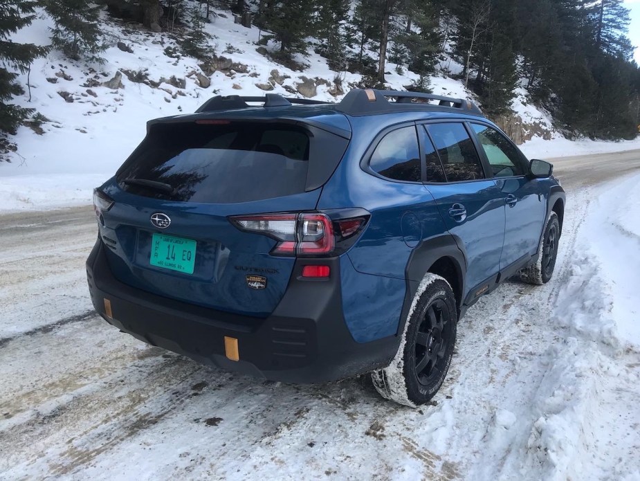 2022 Subaru Outback Wilderness rear view, the best small SUV for driving in snow is affordable