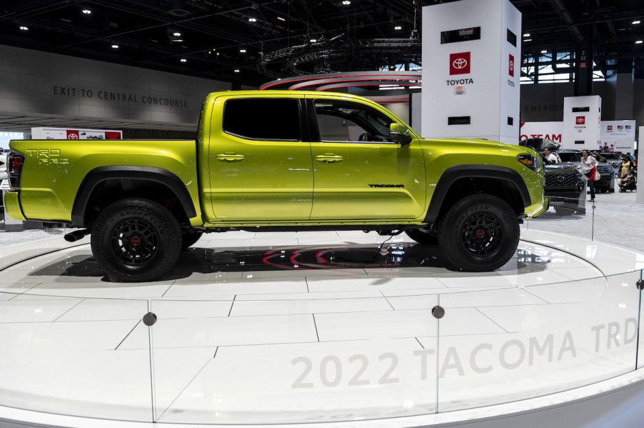 A light green 2022 Toyota Tacoma.