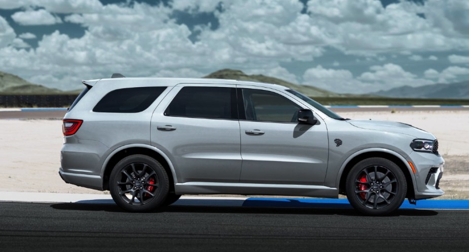 A gray 2023 Dodge Durango SRT Hellcat midsize SUV is parked. 