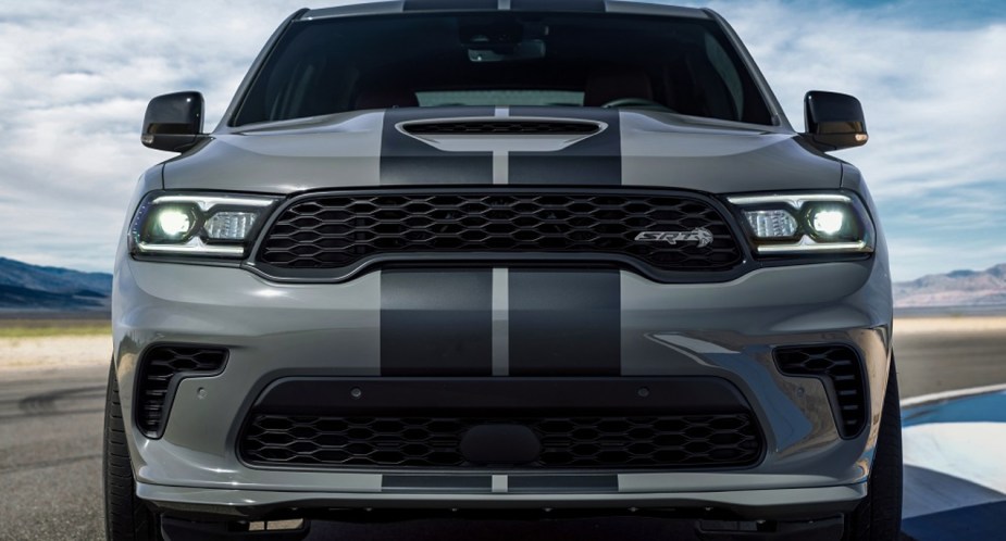 A gray 2023 Dodge Durango SRT Hellcat is parked. 