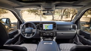 Interior of a 2023 Ford Super Duty F-350 Limited that does not have Ford's BlueCruise Hands-Free driving