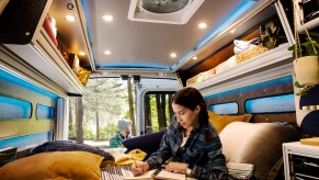 The 2023 Ford Transit Trail interior showing it is a great DIY RV.