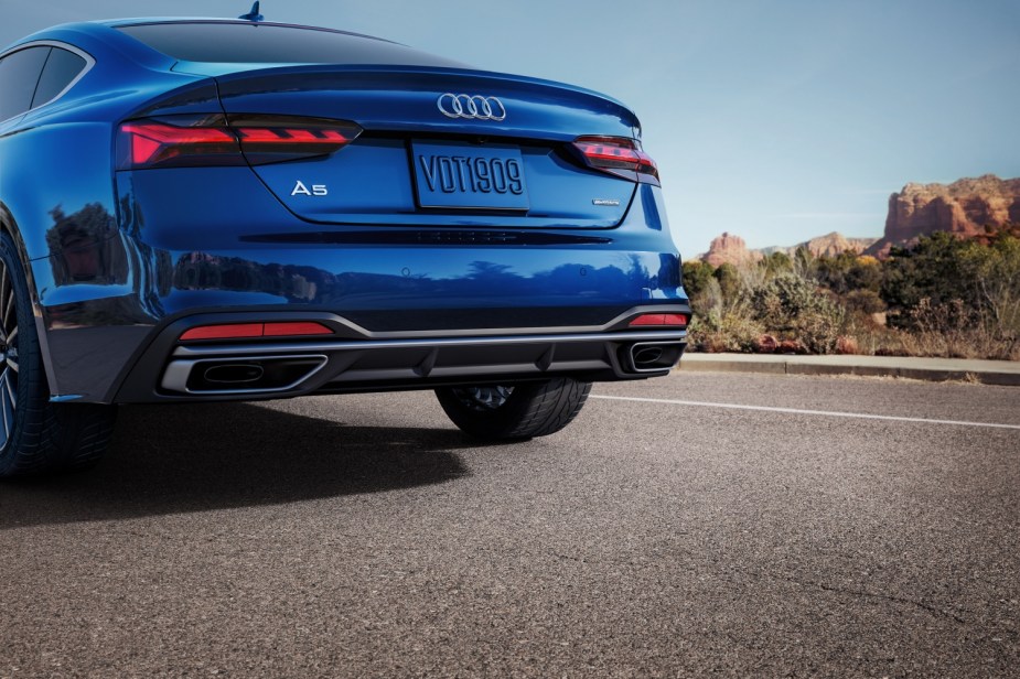 The rear quarter panel of an Audi A5, the A5 is among MotorTrend's picks for the best luxury compact fastbacks