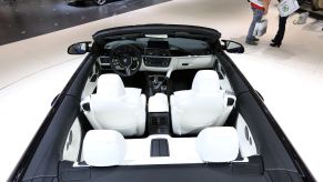 White seating upholstery of a BMW M3 Cabrio seen at the Auto Mobil International Show