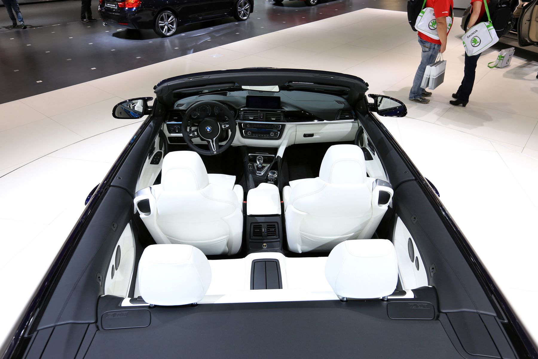 White seating upholstery of a BMW M3 Cabrio seen at the Auto Mobil International Show