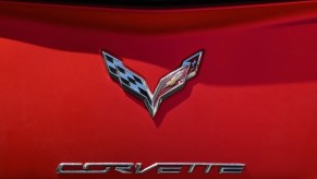 Chevrolet C8 Corvette badging on red car