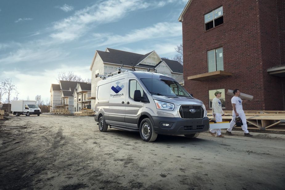 A Ford Transit shows off as a cargo van.