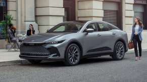 Front angle view of gray 2023 Toyota Crown sedan