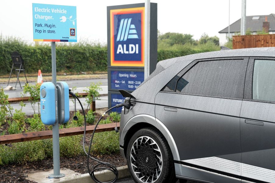 A Hyundai Ioniq 5 EV charging at an Aldi in Tarleton, United Kingdom (U.K.)