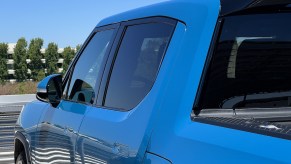 A blue Rivian truck as a luxury car