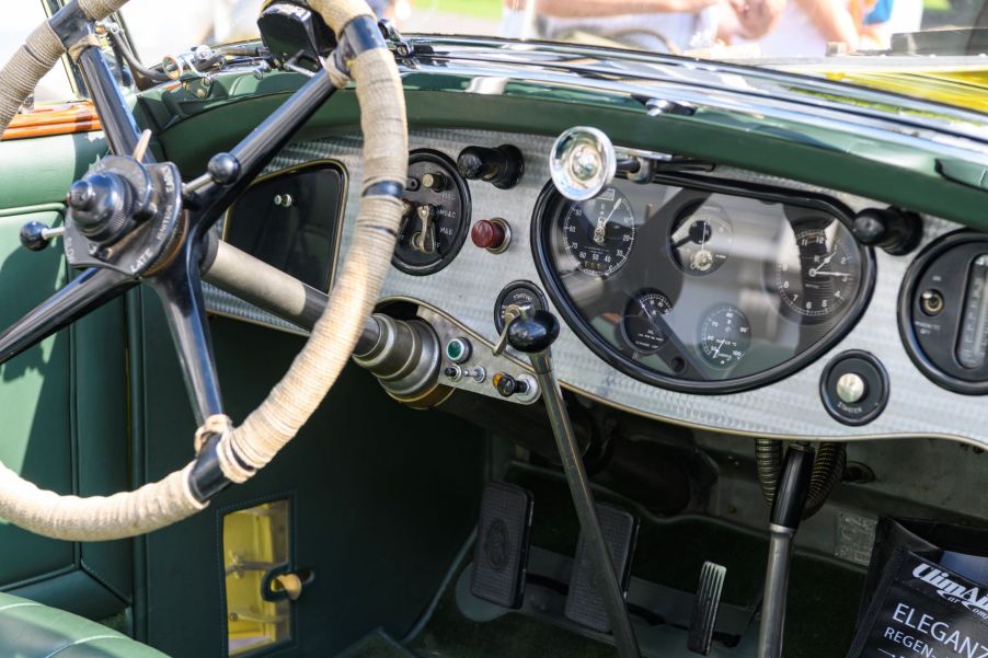 A Rolls Royce Phantom II Croydon Convertible with a manual transmission seen at the 2019 Concours d'Elegance