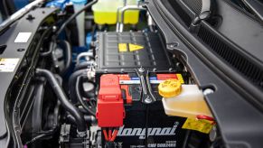 Under the EV hood of the Vinfast VF e34 electric sports utility vehicle (eSUV) in Haiphong, Vietnam