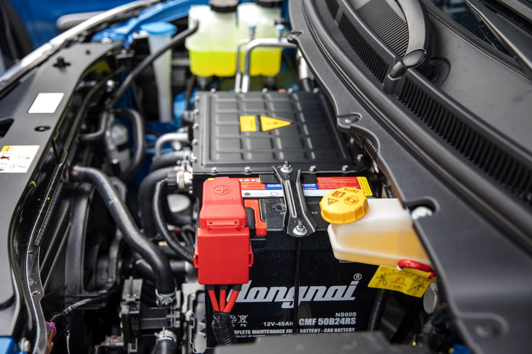 Under the EV hood of the Vinfast VF e34 electric sports utility vehicle (eSUV) in Haiphong, Vietnam