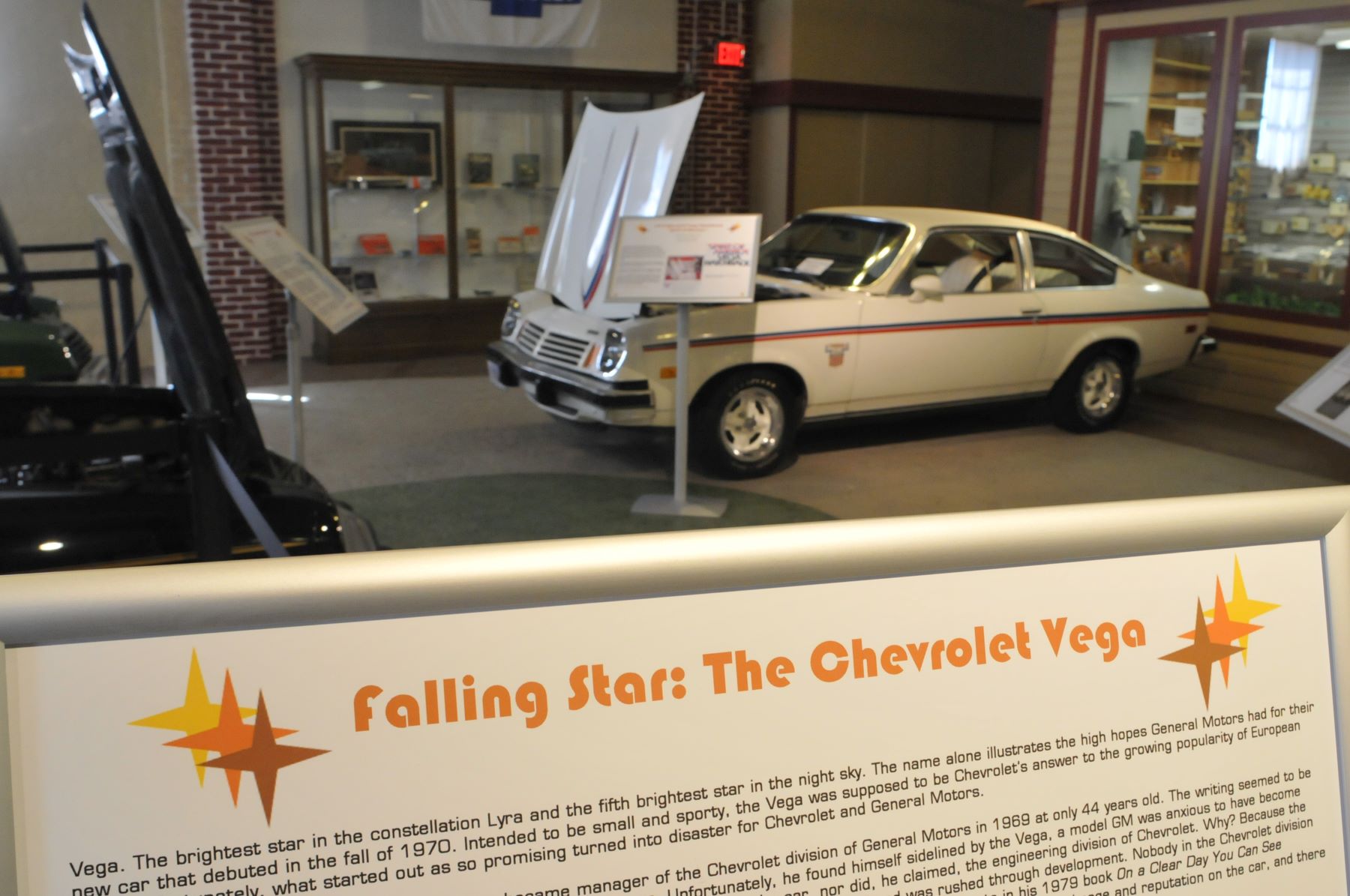 An exhibit for the Chevrolet Vega, a notorious lemon car, seen at the Boyertown Museum of Historic Vehicles