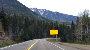 A highway sign shows the distance to the nearest runaway truck ramp