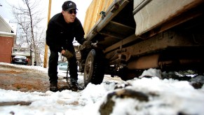 A person towing during winter.