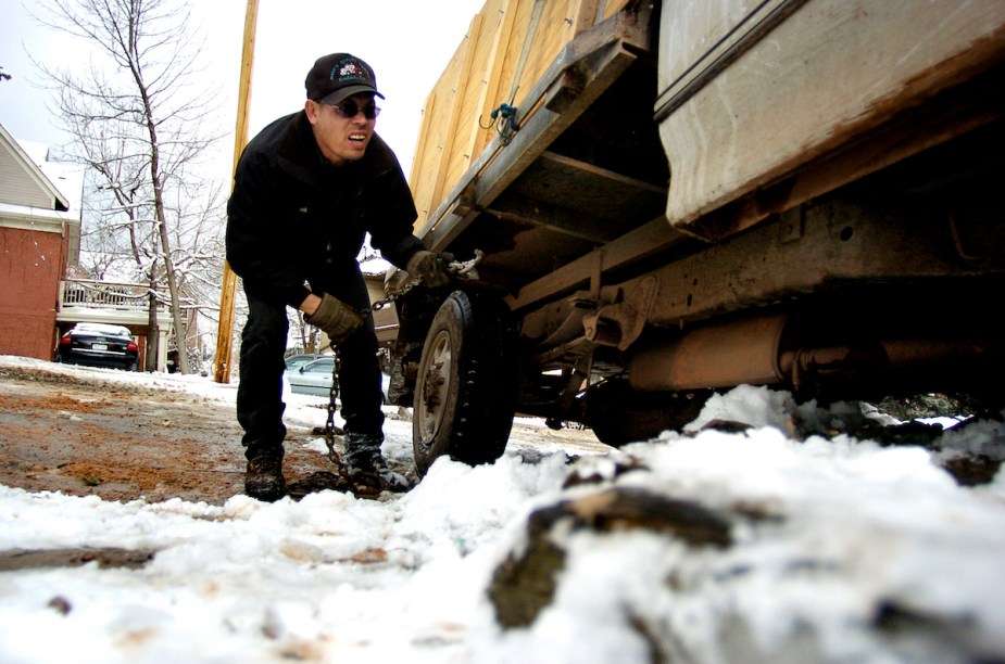 A person towing during winter. 